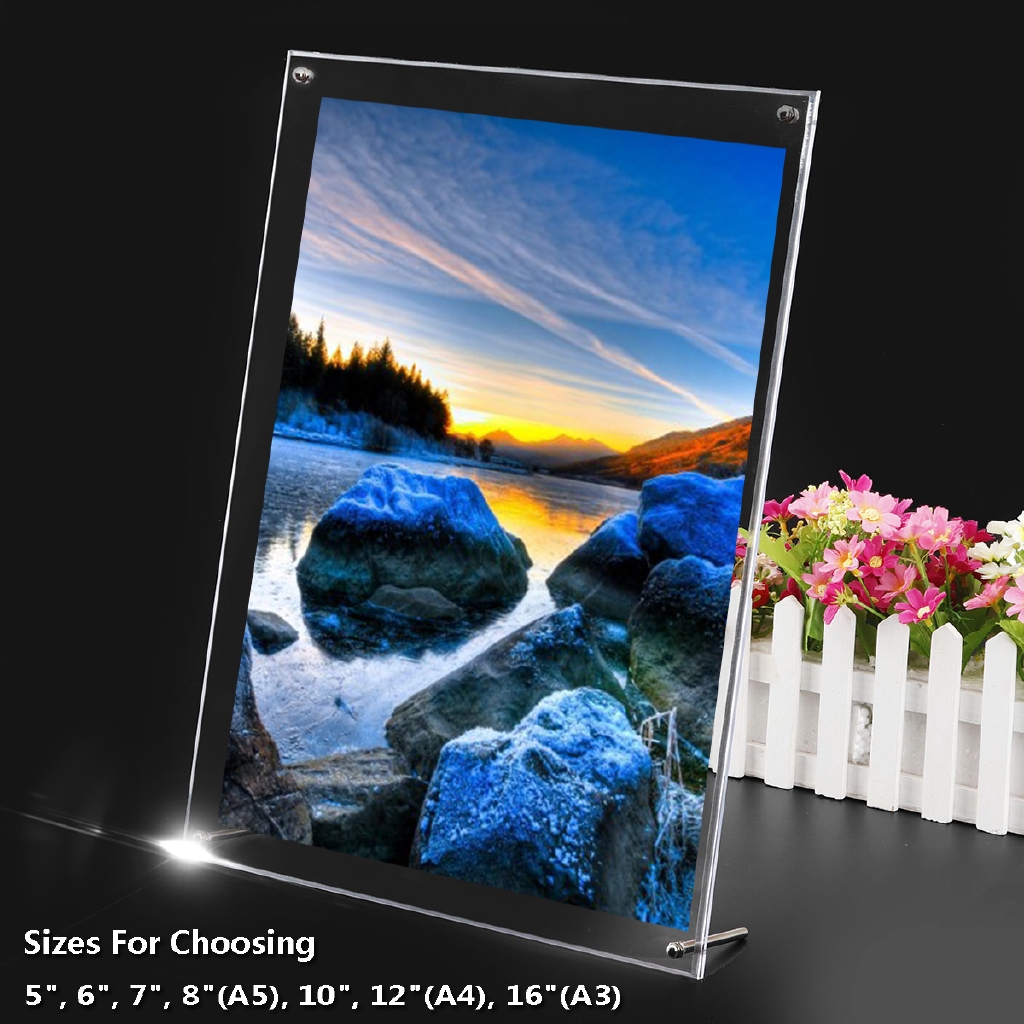 Free Standing Magnetic Acrylic Photo Frame 5/6/7/8 inch Transparent Clear Block