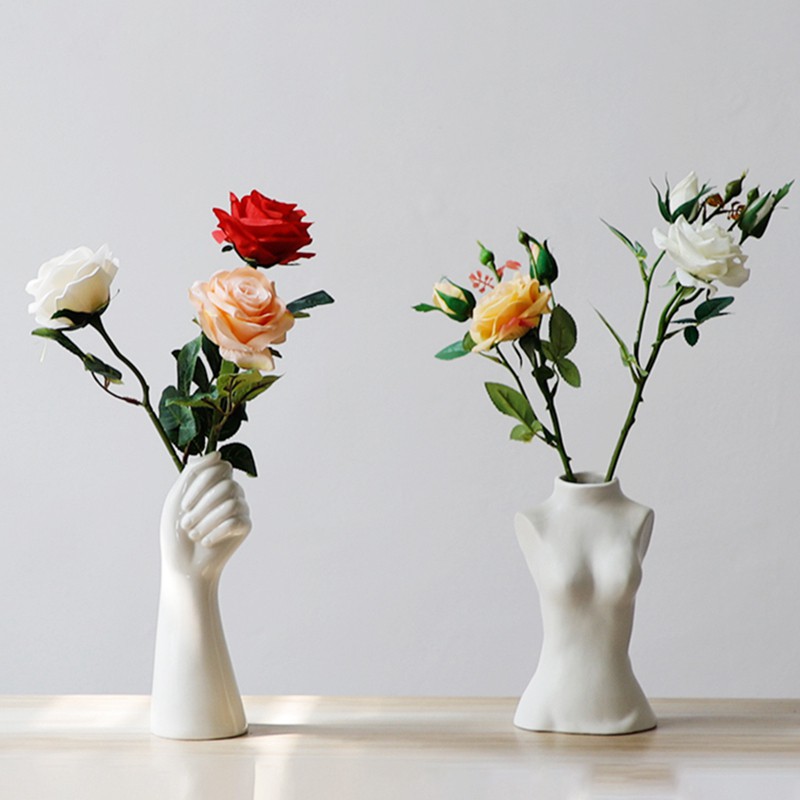 Nordic Ceramic Hand Shape Vase Holder Flower Arrangement Pot Creative Art Decor 