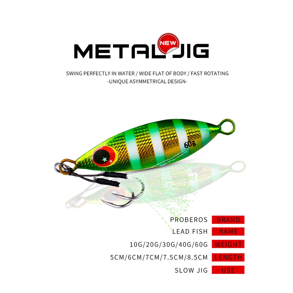 PROBEROS Metal Jig 10g/20g/30g//40g/60g Lead 3D Eyes Slow Jigging Spoon Fishing Lure For Saitwater Fishing Grea