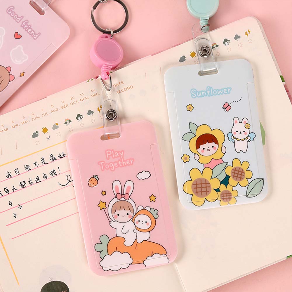 Image of MOCHO Animal Badge Holder Flower Card Bag Card Holder With Keyring Cute Ins style Bank Credit Card Office School Work Card Child Bus Card Cover #6