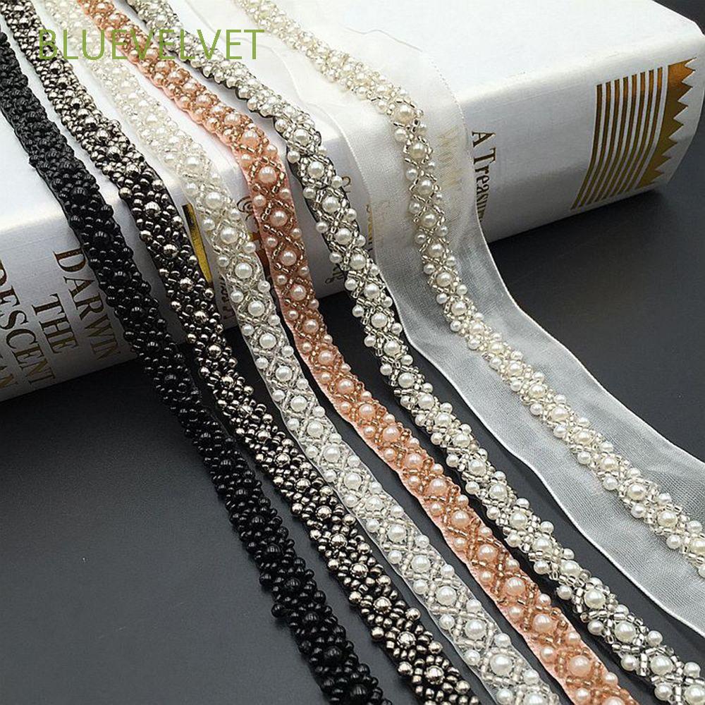 #3 2 Yards Pearl Beaded Trim Bridal Lace Ribbon Trimming Edge Tape for Craft Sewing Wedding Dress Fabric DIY Decoration 1cm 