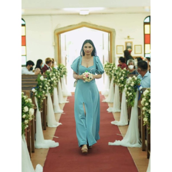 ✨ MODERN FILIPIÑANA ✨ neoprene spandex high quality fabric, bridesmaid dress, puff sleeve,