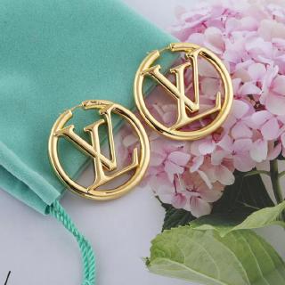 Louis Vuitton Gold LV Logo Hoop Earrings For Sale at 1stDibs