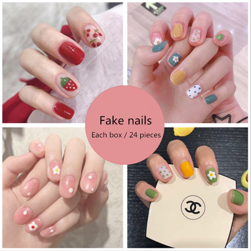 Fashion Fake Nails Finished Nail Patch Fake Nails Wearable Nails Stickers Waterproof 24 Pieces Boxed 001 0 Shopee Singapore