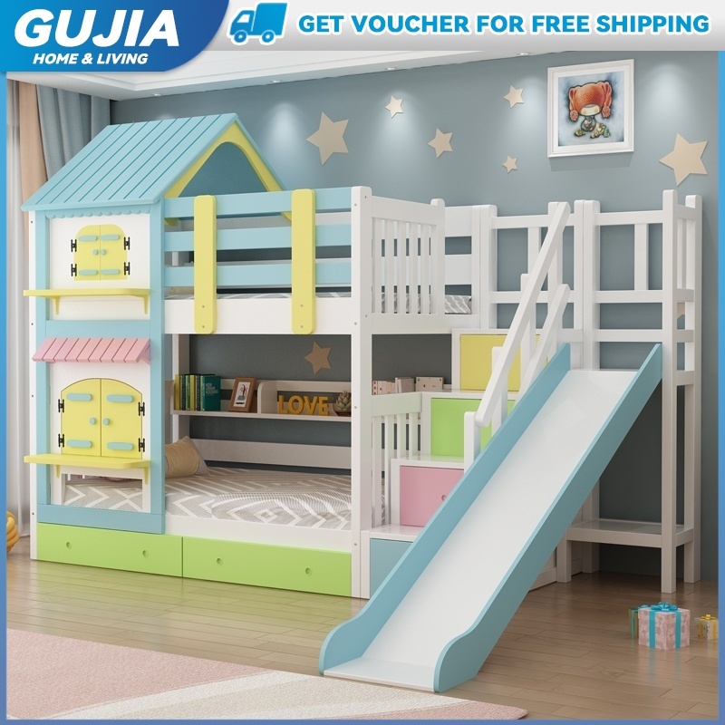 Bed Frame Children's Bed Wood Solid Children Upper Lower Bunk High and Low Double Layer Mother Girl Princess Castle Small Tree House with Slide Cj