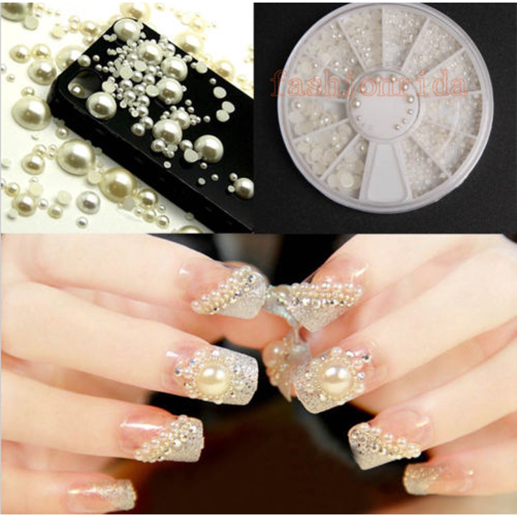 White Pearl Nail Art Tips Glitter Manicure 3d Acrylic Uv Gel Diy Decoration Zg Shopee Singapore