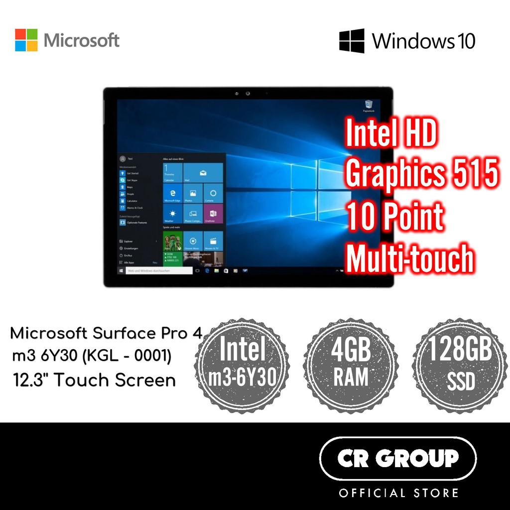 Microsoft Surface Pro 4 Kgl Intel Core M3 6y30 4gb 128ssd 12 3 Hd Touchscreen Refurbished Shopee Singapore