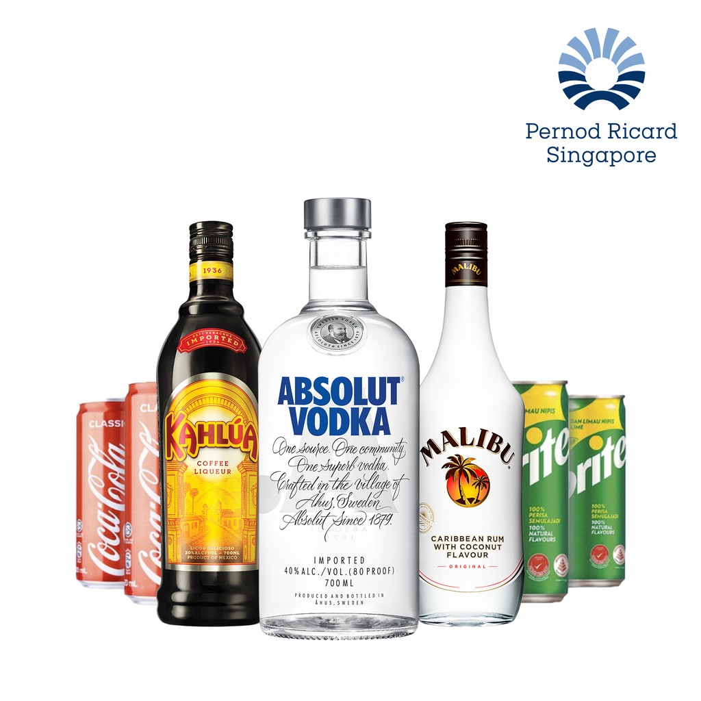 Party Cocktail Bundle Malibu Coconut Rum Absolut Vodka Blue Kahlua Coffee Liqueur 700ml Mixers Shopee Singapore