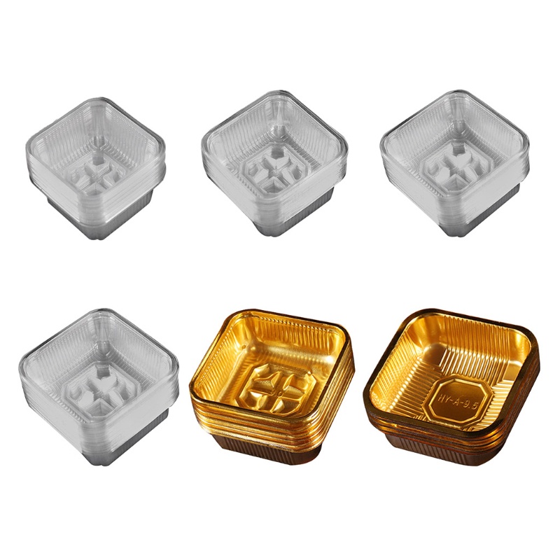 be> Set of 100 Square Shaped Food Grade PET Material Mung Bean Cake Egg Yolk Pastry Boxes Golden