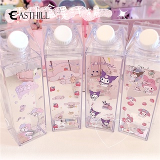 EASTHILL Kawaii Sanrio Anime Kuromi Melody Cinnamoroll Kt Creative Cute Plastic Clear Milk Carton Water Bottle Strawberry Transparent Milk Box Juice Water Cup for Girls BPA Free