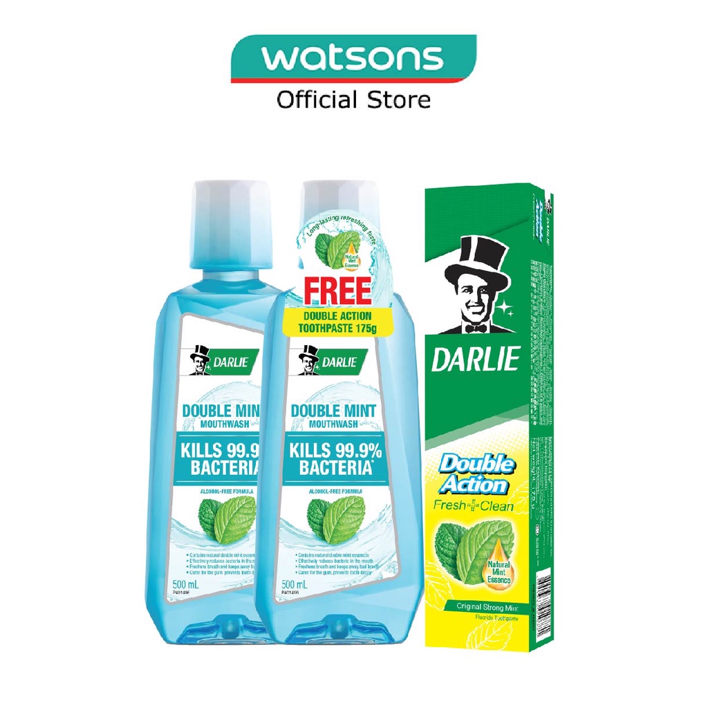 DARLIE Double Mint Mouthwash Alcohol free 500ml + Free Double Action