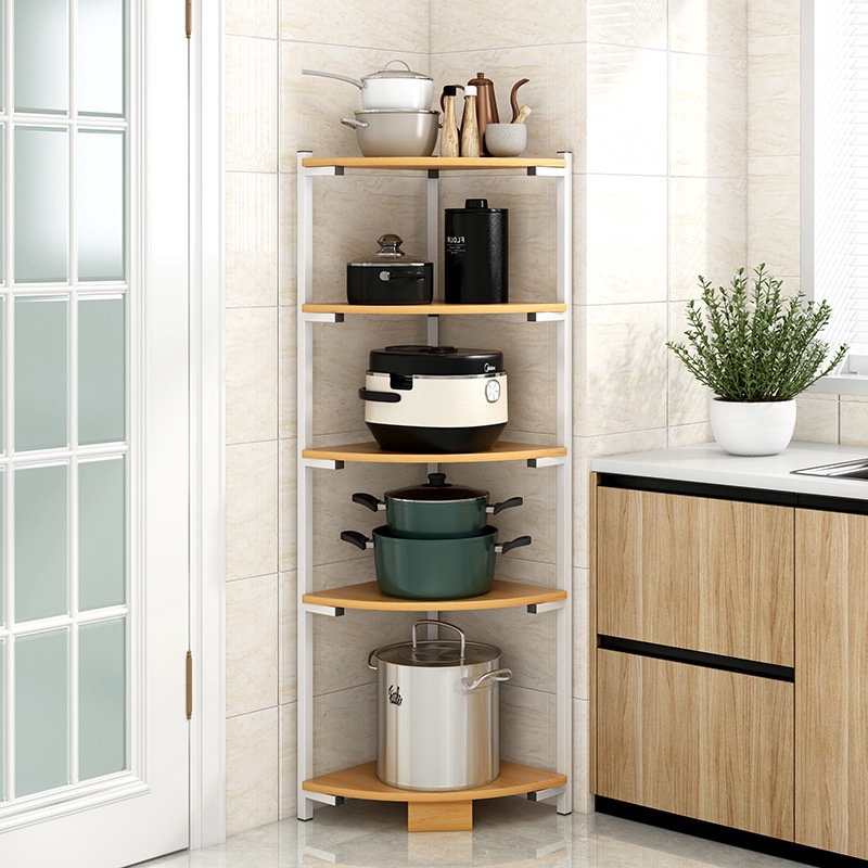 Multi Layer Kitchen Rack Floor Mounted Corner Storage Rack Household Corner Triangle Storage Rack Shopee Singapore