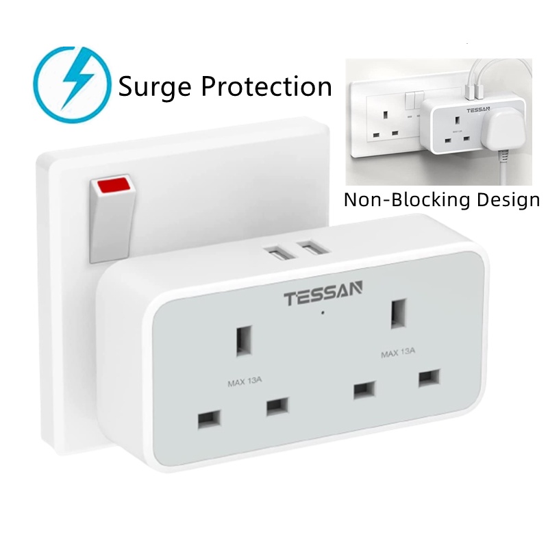 TESSAN Multi Plug Extension Adapter with 2 USB, SG Plug Surge Protector