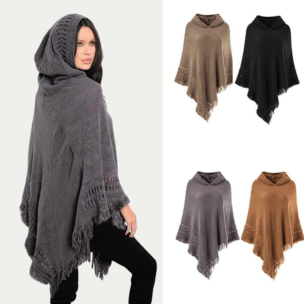 Women S Warm Knitted Cape Shawl Scarf Batwing Sleeve Cloak Poncho Coat Jacket Shopee Singapore