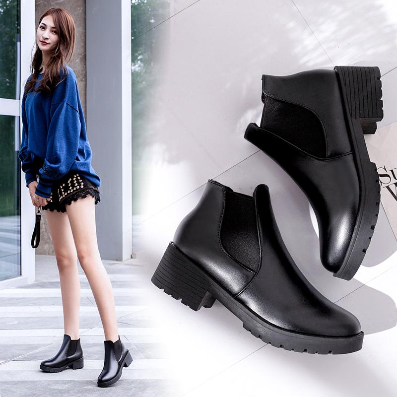 Image of Women's Fashion Chelsea Boots Ladies Round Toe Leather Ankle Boots