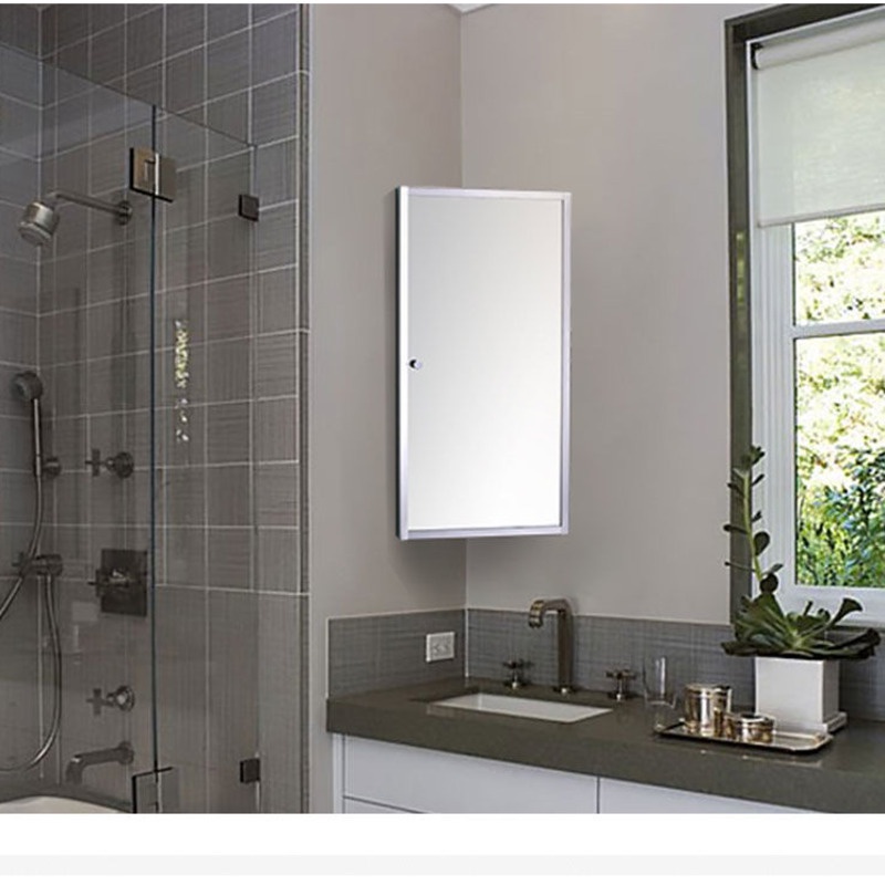 White Gloss Wall Hung Corner Bathroom With Single Mirrored Door