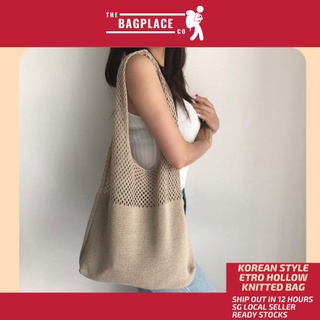 Image of ”SG SELLER” TheBagPlace Korea Japan Simple Retro Tote Hollow Knitted Bag Hollow Mesh Woven Bag ”Fast Local Shipping”