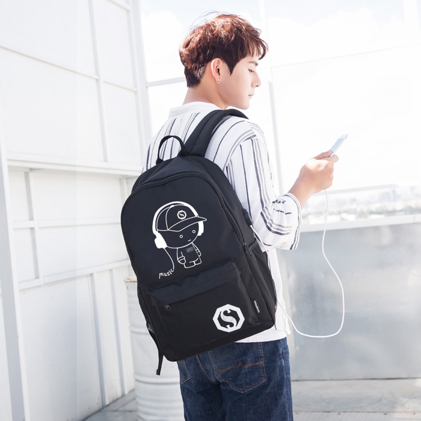 Luminous Laptop USB Backpack Men Casual Music Boy Student School Bags Outdoor Travel Waterproof Backpacks