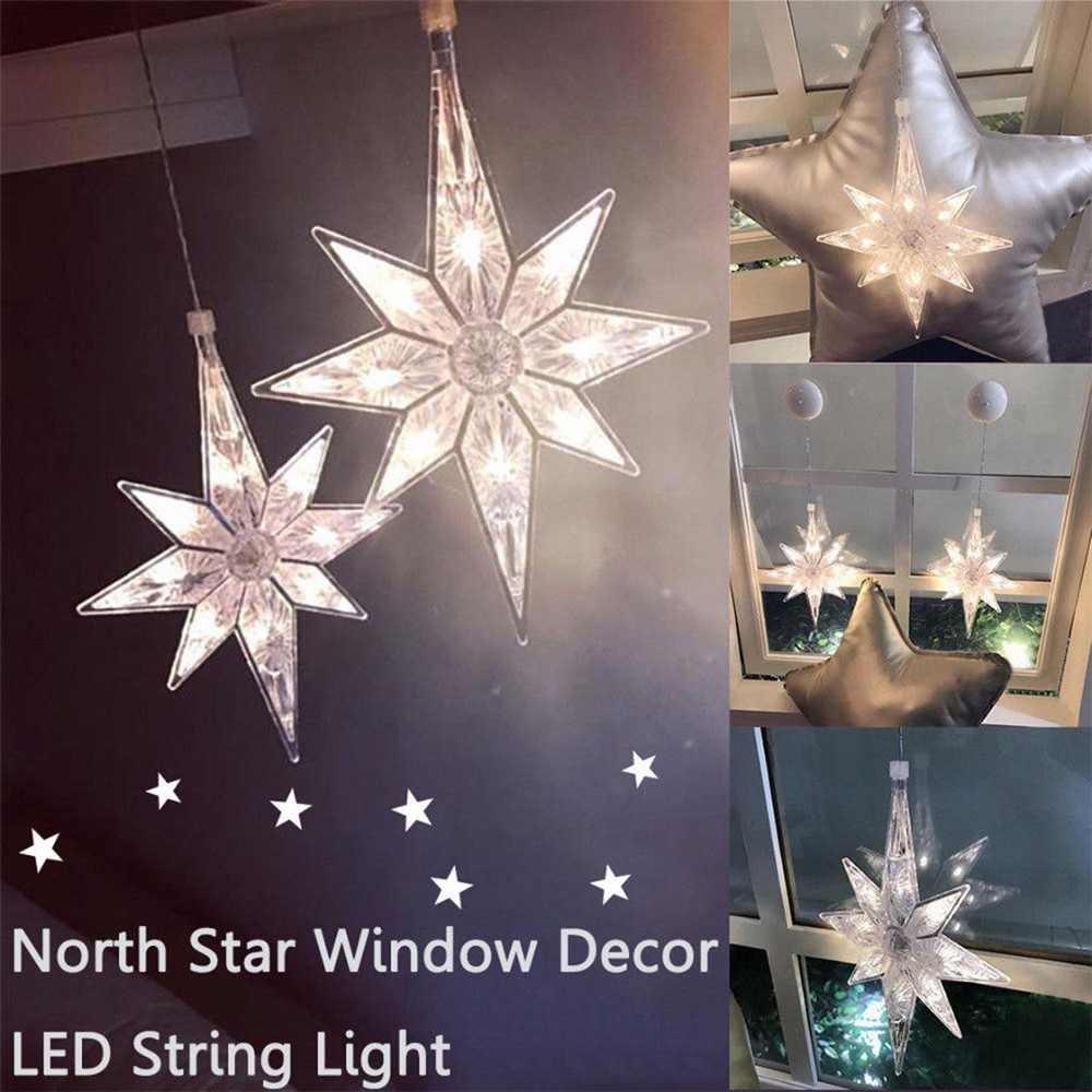 Christmas Star Bell String Lights Battery Led Sucker Window Decor