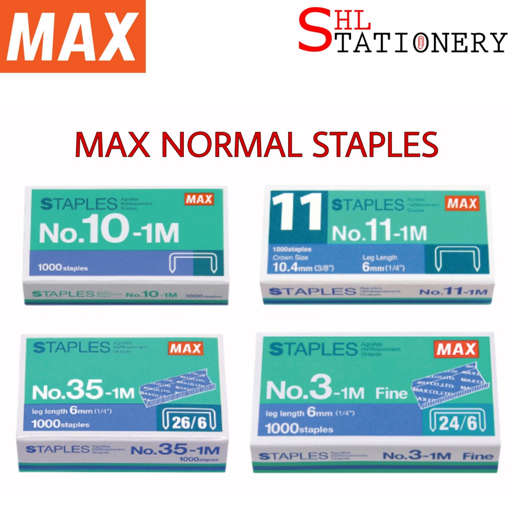 MAX All Size Normal Staples (Stapler Bullet Refill / Dawai Kokot / Ubat Stapler) Shopee Singapore