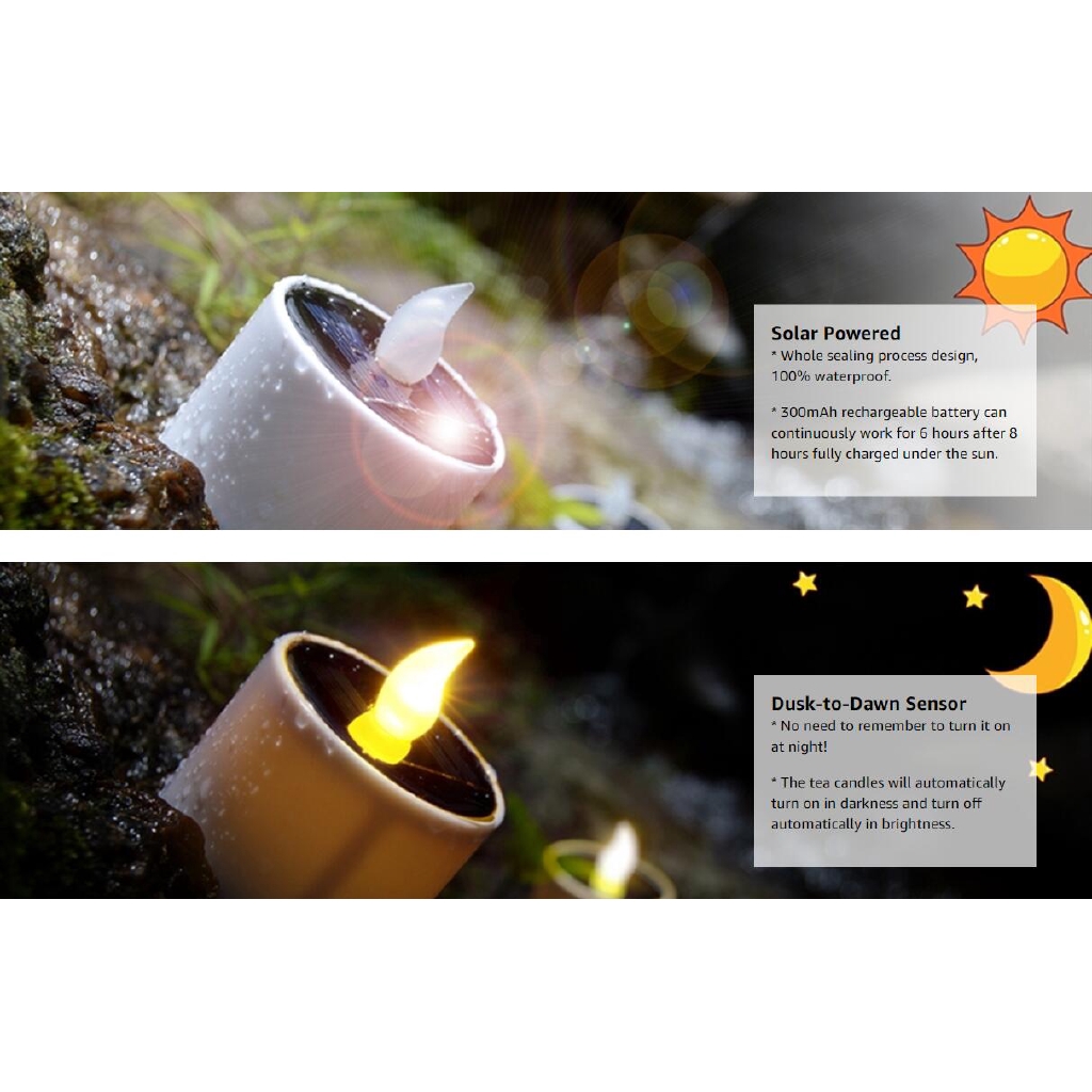 6pcs Solar Tea Lights, Waterproof Rechargeable Led Flameless Tealight Candles With Dusk To Dawn