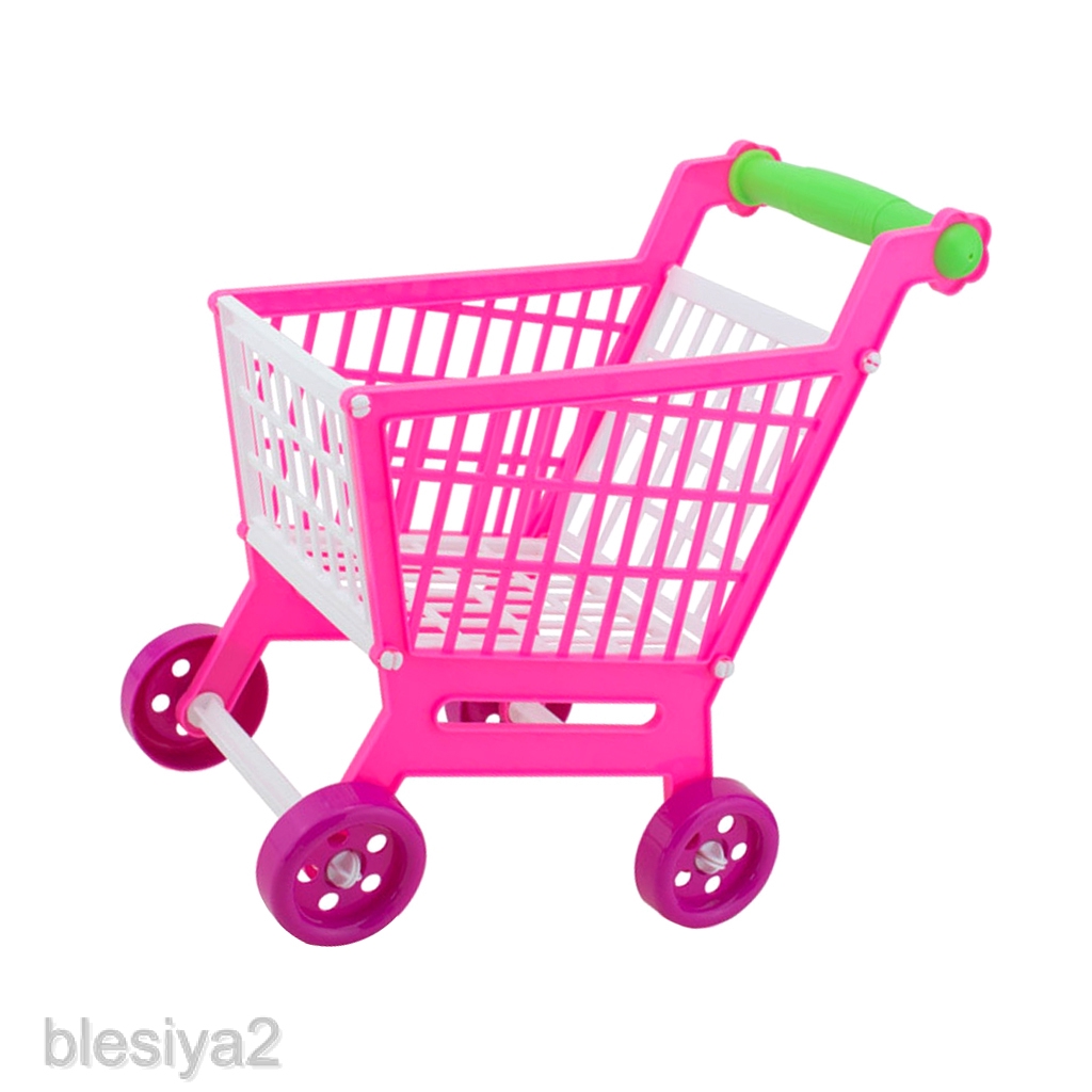Pink Simulation Shopping Hand Push Cart Kid Role Play Toys with Fruit and Vegetable Shopping Carts 