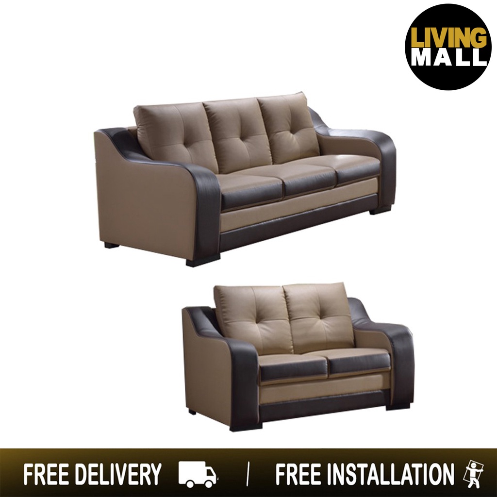 Living Mall Mito PU Leather Sofa Set In 2 Tones Of Brown Color Upholstery,Available In 1/2/3 Seaters