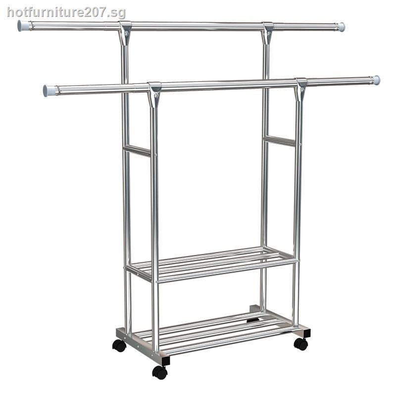 【clothes drying rack】【outdoor clothes drying rack】stainless steel drying rack floor folding indoor and outdoor racks double rod quilt balcony hanging hanger list Clothes pole ubLb