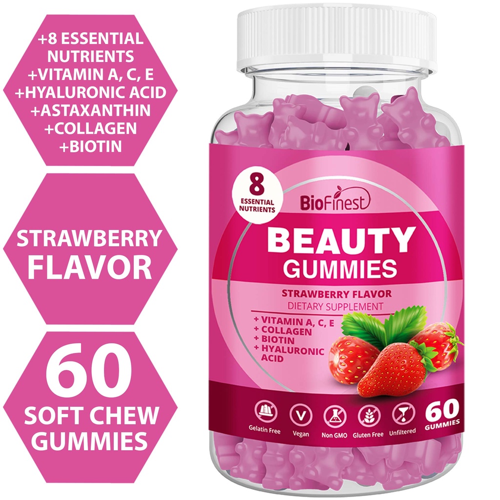 Biofinest Beauty Gummy Supplement Vitamin A C E Collagen Biotin