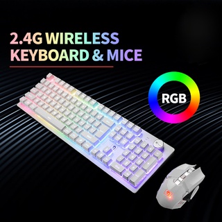 【SG】Wireless Gaming Keyboard and with Mouse Mechanical Feel Rainbow RGB Ice Blue Backlit Rechargeable