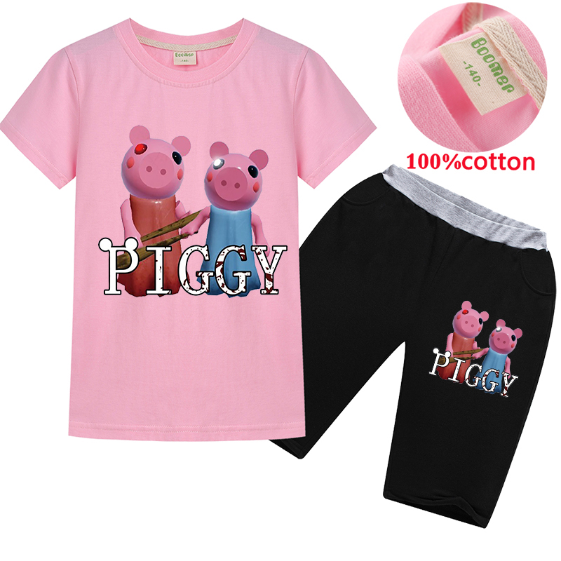 Hot Sale Cartoon Roblox Piggy Boys Fashion Suits T Shirt With Pants 2pcs Kids Clothes Ready Stock Boys Clothing Shopee Singapore - how to sell t shirt in roblox