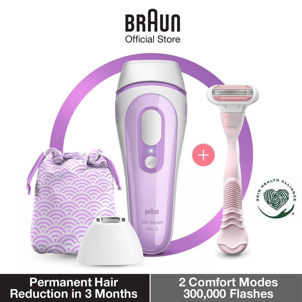 braun ipl silk expert pro 3 pl 3132 permanent hair removal for women for legs face body precision head white and lilac shopee singapore