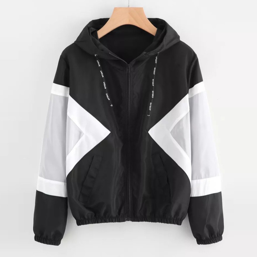 Hooded Windbreaker Sun Protect Jacket fashion patchwork coat Shopee
