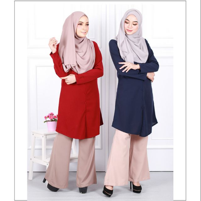  BAJU  MUSLIMAH  LABUH HAWA BUTTON DETAILED TUNIC BLOUSE  