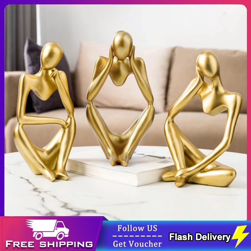 Thinker Sculpture Figurine Home Decor Statues Modern Bookcase Decor Artwork Decor Desktop Ornament