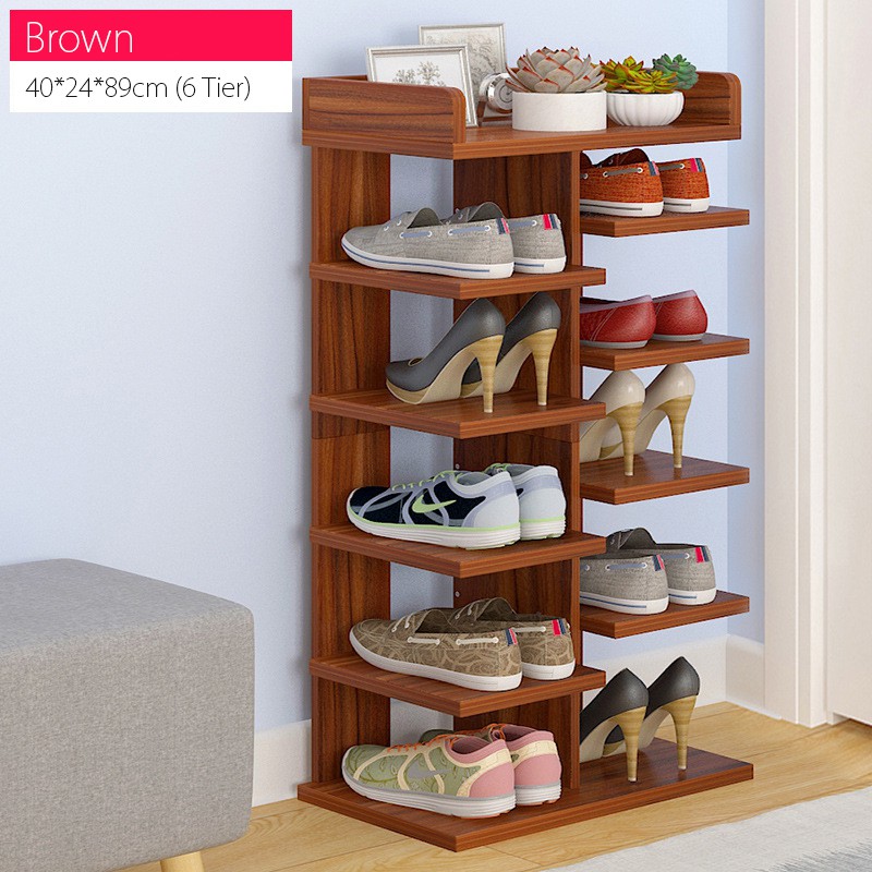 Brown Sleek Design Wooden Shoe Rack 6 8 Tier Shopee Singapore