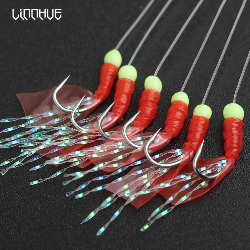Saltwater Bionic String Fishing Hooks with Rigs Luminous Beans Strong