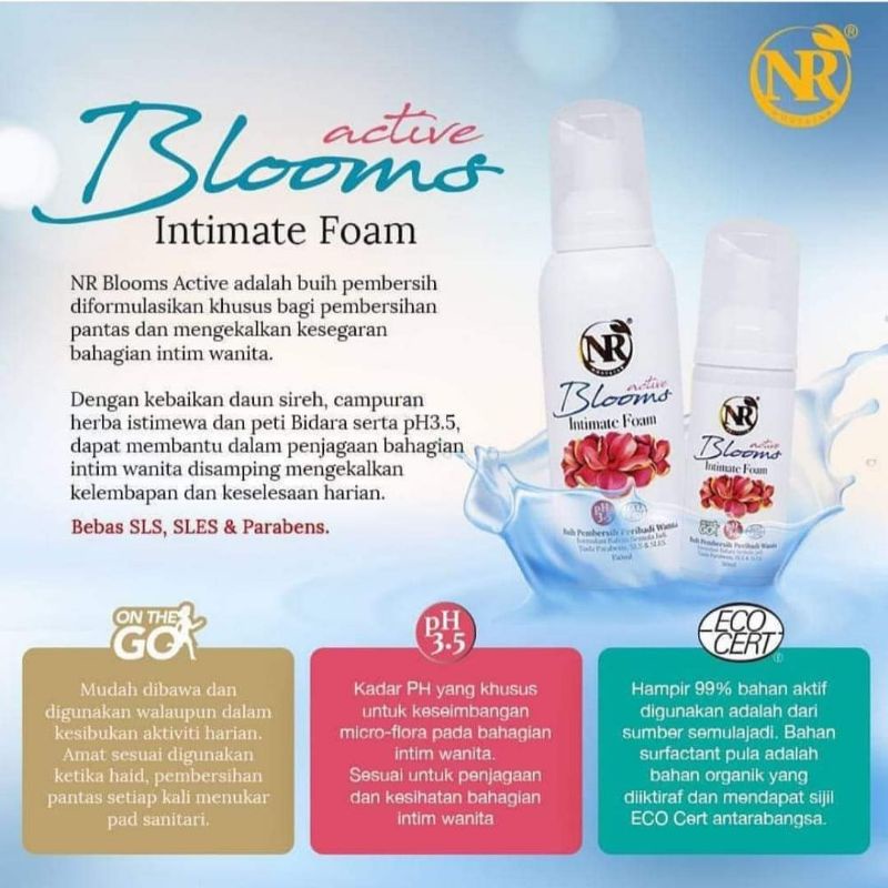 Blooms Active Intimate Foam Feminine Wash Nona Roguy Shopee Singapore