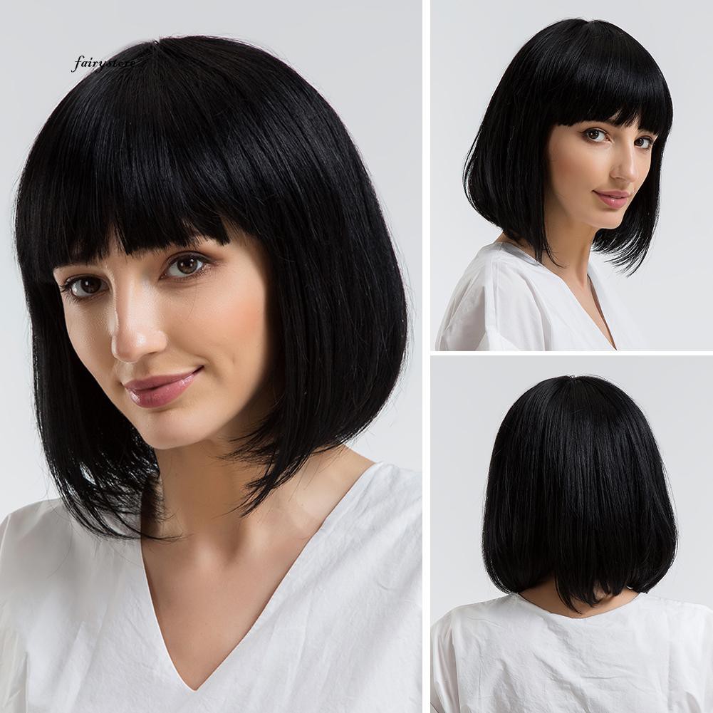 Fairy Fashion Lady Girl Natural Looking Human Hair Neat Bang Bob