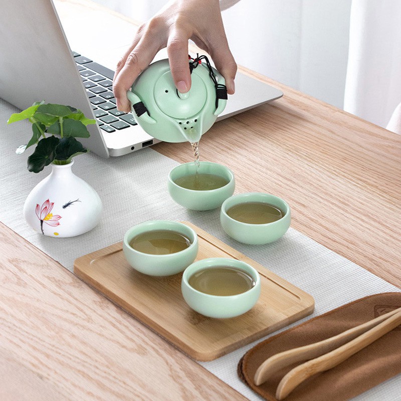 Chinese Kung Fu Tea Set Ceramic Portable Teapot Set Outdoor Travel Tea Cups  of Tea Ceremony Teacup Portable Car Fine Gift中国功夫茶具陶瓷便携式茶壶套装户外旅行茶杯