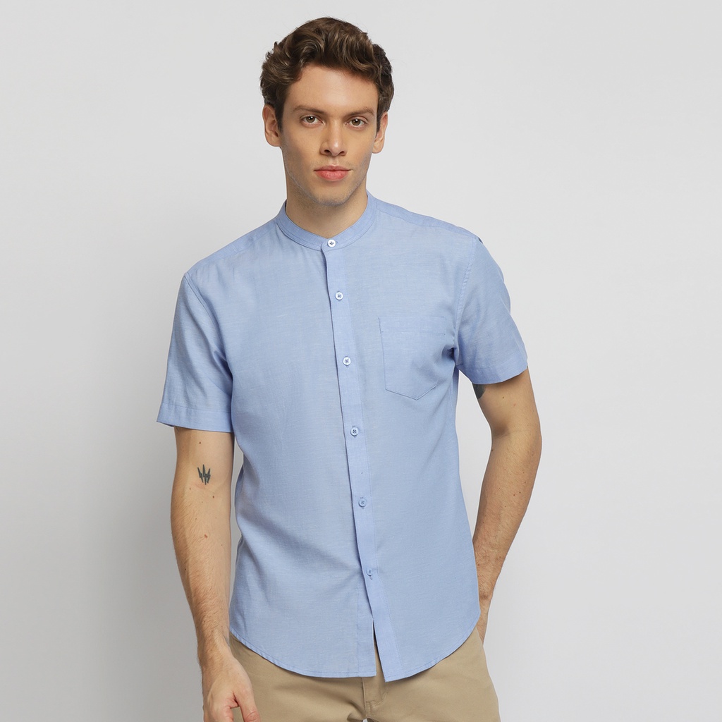 visual Tío o señor Educación escolar PRIA KEMEJA Short Sleeve mandarin Collar sky blue Shirt | Shopee Singapore
