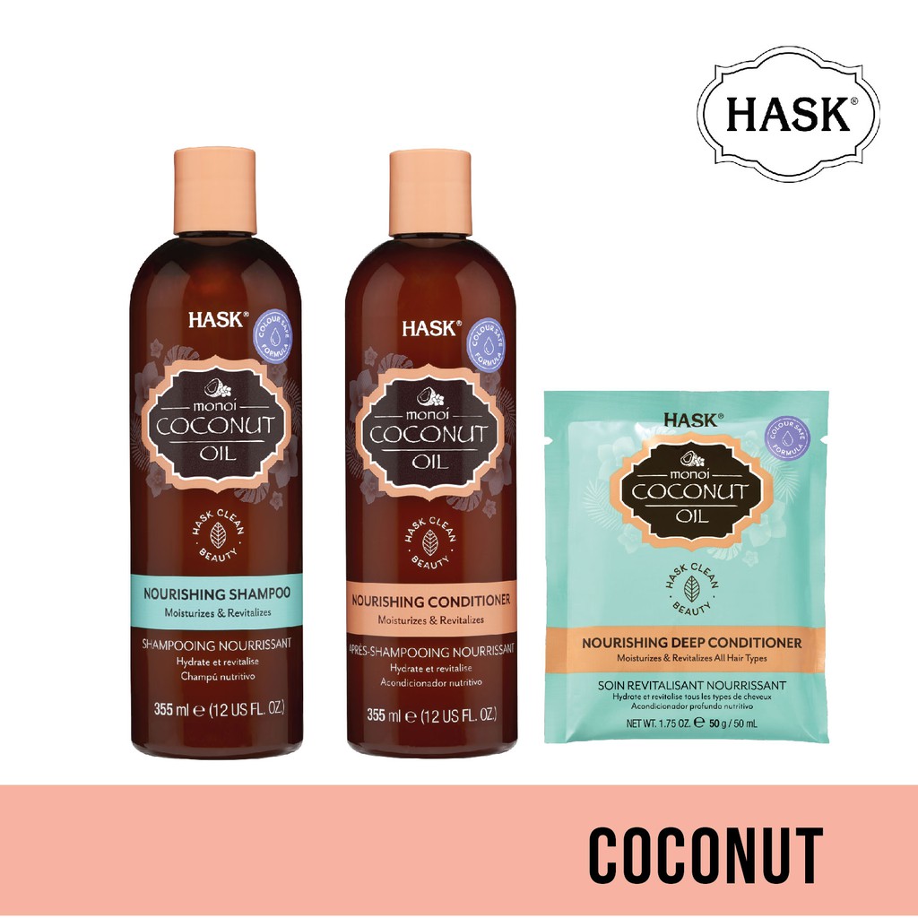 HASK Monoi Coconut Oil Nourishing Bundle Set (Shampoo, Conditioner