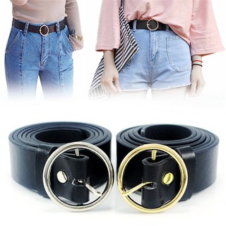 Image of Fashion Women Pin Buckle Round Metal Circle Belts PU Fashion All-Match Belt tops women