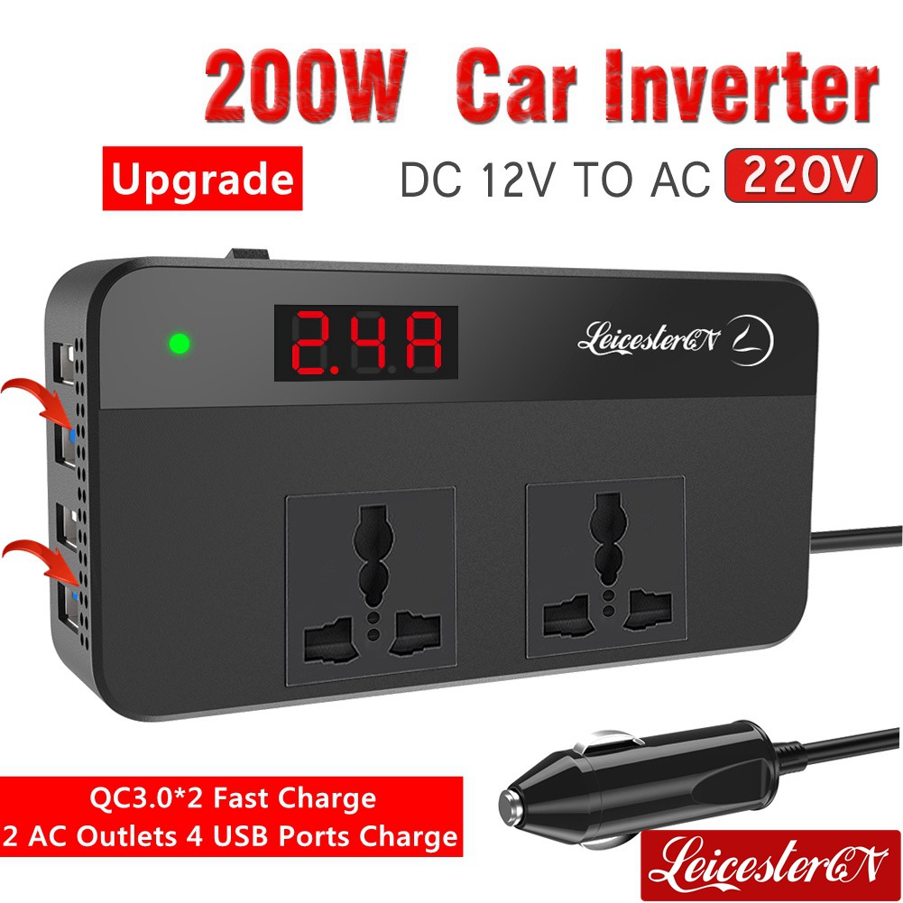 100W DC to AC Inverter w// USB Charging 1 Outlet 2 USB Charger Ports