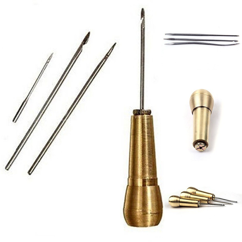 Copper Handle 3 Needles Sewing Awl Hand Stitcher Shoe Repair Tool Kit Lrdn0506 Shopee Singapore