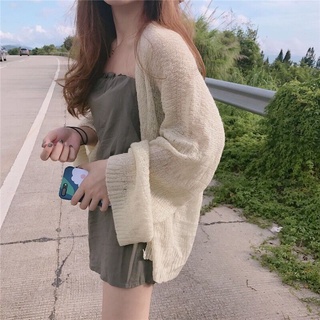 Image of Lazy Style Loose Solid Color Versatile Slimmer Look Cardigan Thin Coat Sunscreen Clothes Tops Women's Girlfriends G
