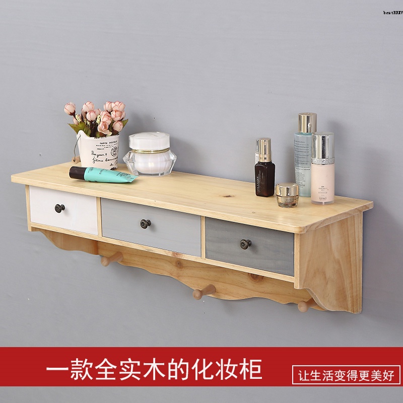 Retro Wall Placard Minimalist Storage Cabinet Solid Wood Shelf Hanging Small Dressing Table Waterproof家具 Ee Singapore - Wooden Wall Shelf With Drawers