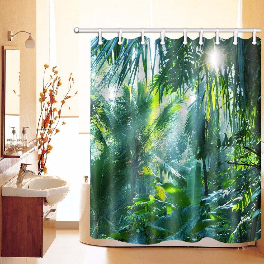 2020 Green Banana Leaves Shower Curtain Tropical Jungle Plant Bathroom Waterproof Washable Polyester Fabric For Nature Bathtub Decor Shopee Singapore