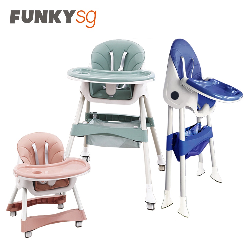 One Step Fold Baby Kids High Chair with Storage, Wheels, Adjustable