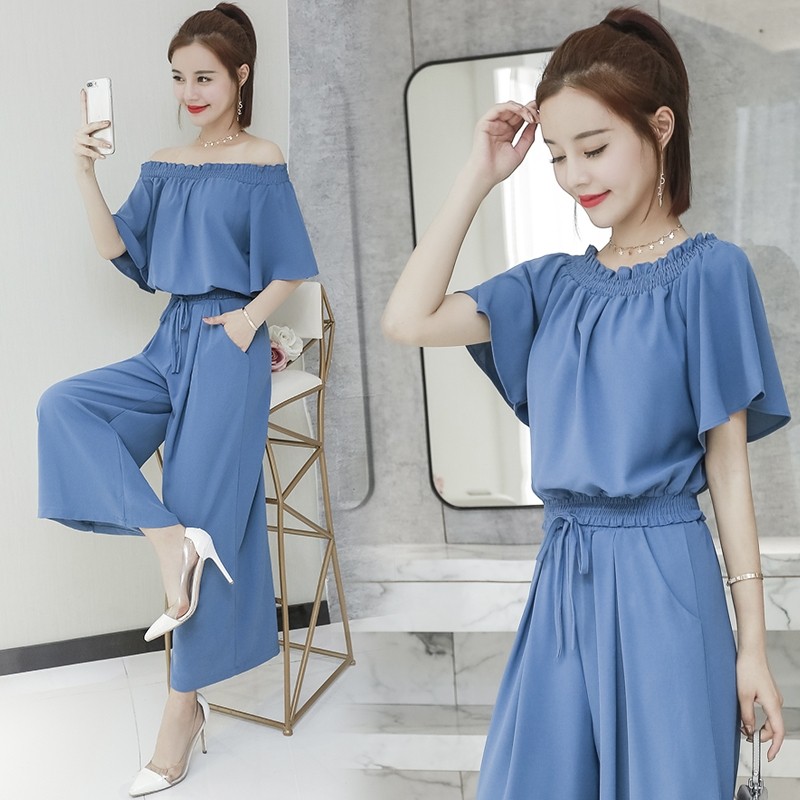 one shoulder blue jumpsuit